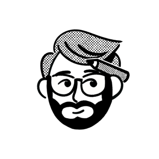 Illustrated portrait of Michael in black and white
