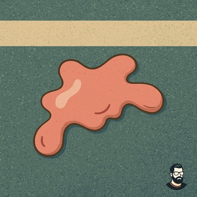 Illustration of a piece of pink chewing gum stuck on a road
